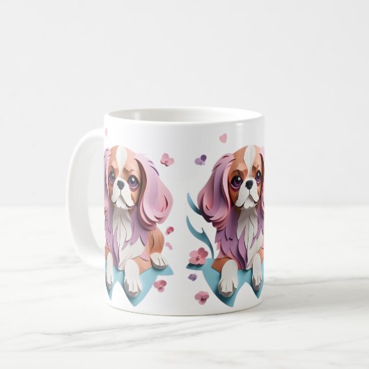 Cavalier King Charles Blume Papier schneiden Kunst Kaffeetasse (Vorderseite Links)