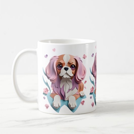 Cavalier King Charles Blume Papier schneiden Kunst Kaffeetasse (Links)