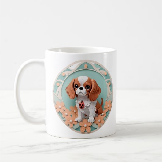 Cavalier King Charles Blume Papier schneiden Kunst Kaffeetasse (Links)