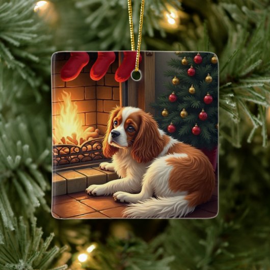 Cavalier King Charles by the Fireplace Christmas Keramikornament (Baum)