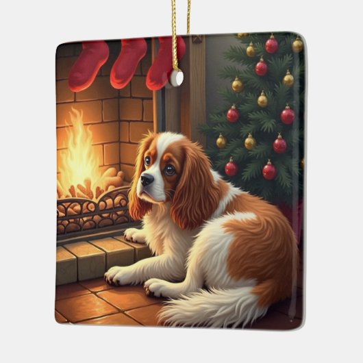 Cavalier King Charles by the Fireplace Christmas Keramikornament (Links)