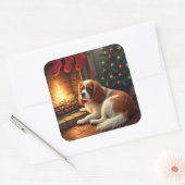 Cavalier King Charles by the Fireplace Christmas Quadratischer Aufkleber (Umschlag)