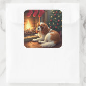 Cavalier King Charles by the Fireplace Christmas Quadratischer Aufkleber (Tasche)