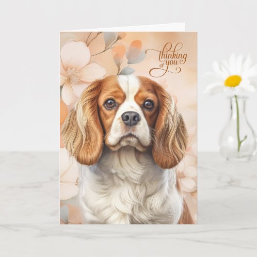 Cavalier King Charles Dog Blossoms Thinking of You Karte (Kleine Pflanze)