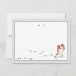 Cavalier King Charles Dog Gray Border Monogram Mitteilungskarte