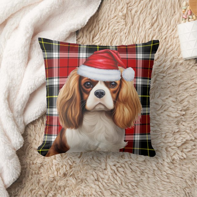 Cavalier King Charles Dog Karierter Weihnachtsfeie Kissen (Decke)