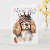 Cavalier King Charles Dog Queen für einen Geburtst Karte (Gelbe Blume)