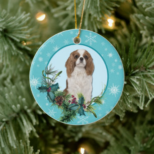 Cavalier King Charles Evergreen Blue Snowflake Keramik Ornament