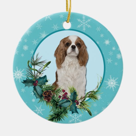 Cavalier King Charles Evergreen Blue Snowflake Keramik Ornament (Vorne)
