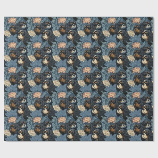 Cavalier King Charles Floral Blue Design Geschenkpapier (Flach)