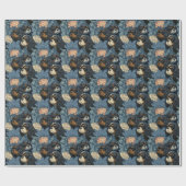Cavalier King Charles Florales Blaues Design Geschenkpapier (Flach)