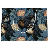 Cavalier King Charles Florales Blaues Design Große Geschenktüte (Vorderseite)