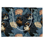 Cavalier King Charles Florales Blaues Design Große Geschenktüte (Rückseite)