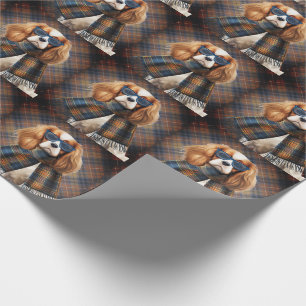 Cavalier King Charles Hund und Karo-Monogramm Geschenkpapier