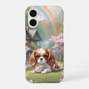 Cavalier King Charles Kirschblüten mit Regenbogen iPhone 16 Hülle