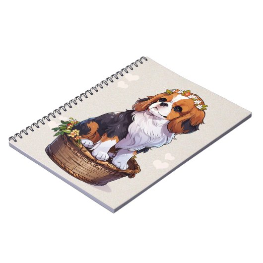 Cavalier King Charles Korb mit Blume Kronen Notizblock (Linke Seite)