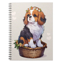 Cavalier King Charles Korb mit Blume Kronen Notizblock