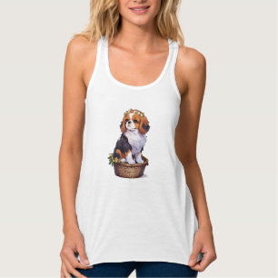 Cavalier King Charles Korb mit Blume Kronen Tank Top