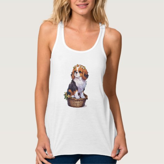Cavalier King Charles Korb mit Blume Kronen Tank Top (Vorderseite)