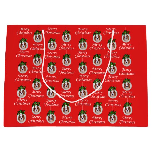 Cavalier King Charles Merry Weihnachtsgeschenktasc Große Geschenktüte (Vorderseite)