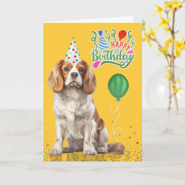 Cavalier King Charles Party Hat Yellow Birthday Karte