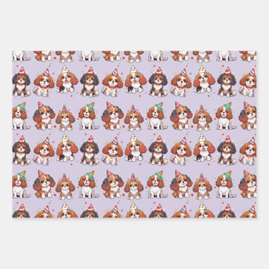 Cavalier King Charles Pastel Birthday Pattern Geschenkpapier Set (Vorderseite 3)