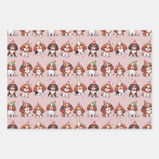Cavalier King Charles Pastel Birthday Pattern Geschenkpapier Set (Vorderseite 2)