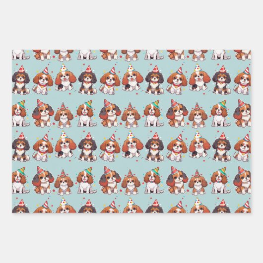 Cavalier King Charles Pastel Birthday Pattern Geschenkpapier Set (Vorderseite)