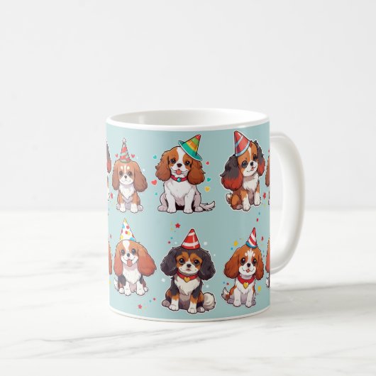 Cavalier King Charles Pastel Birthday Pattern Kaffeetasse (VorderseiteRechts)