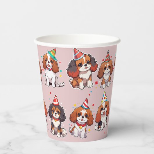 Cavalier King Charles Pastel Birthday Pattern Pappbecher (Rückseite)