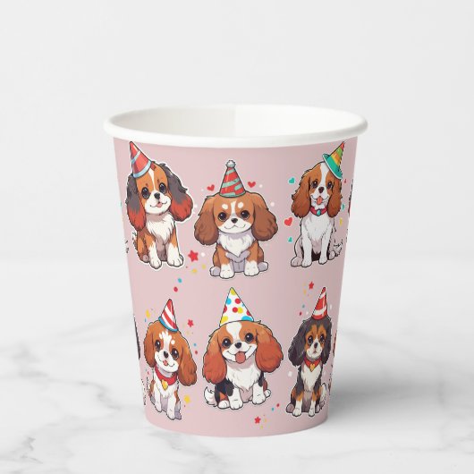 Cavalier King Charles Pastel Birthday Pattern Pappbecher (Links)