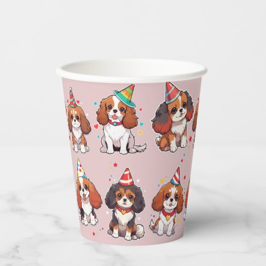 Cavalier King Charles Pastel Birthday Pattern Pappbecher (Vorderseite)