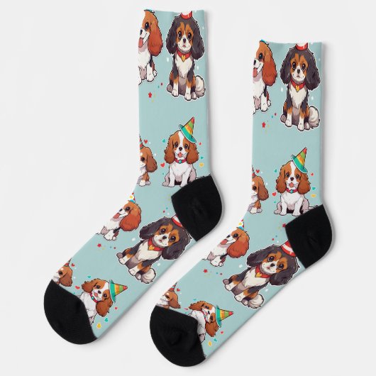 Cavalier King Charles Pastel Birthday Pattern Socken (Linkes Detail)