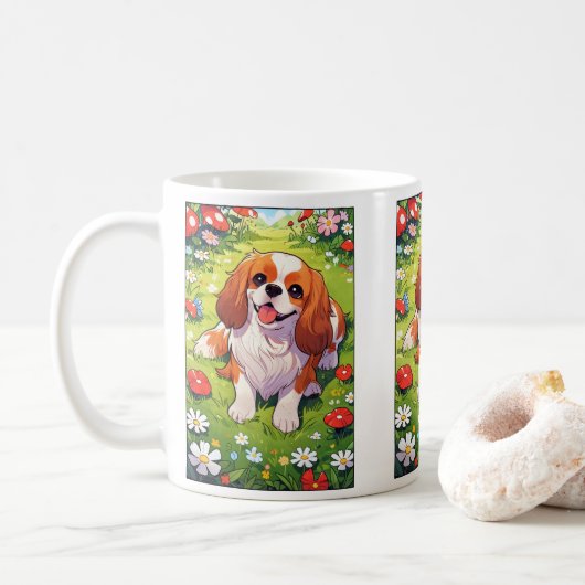 Cavalier King Charles Pastel Blume Feld Kaffeetasse (Mit Donut)