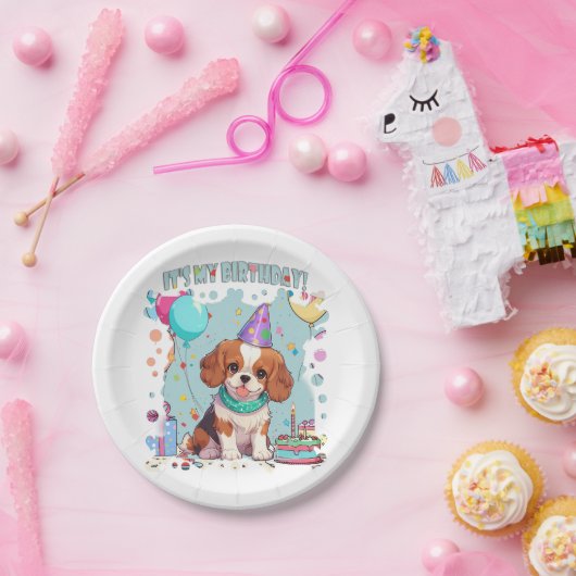 Cavalier King Charles Pastel Es ist mein Geburtsta Pappteller (Party)