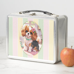 Cavalier King Charles Pastel Lines Cottagecore Metall Brotdose