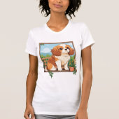 Cavalier King Charles Pastel mit Blume T-Shirt (Vorderseite)