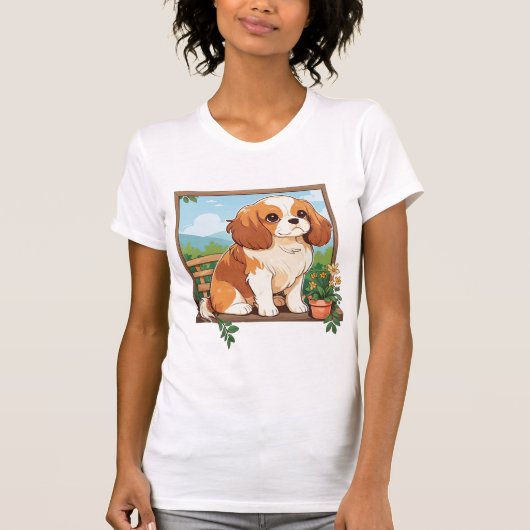 Cavalier King Charles Pastel mit Blume T-Shirt (Vorderseite)