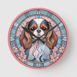 Cavalier King Charles Pastel Pink verkettetes Glas Runde Wanduhr
