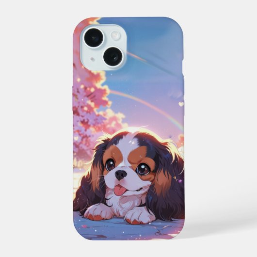 Cavalier King Charles Pastel Sakura Rainbow sky iPhone 15 Hülle (Rückseite)