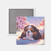 Cavalier King Charles Pastel Sakura Rainbow sky Magnet (Vorderseite/Rückseite)