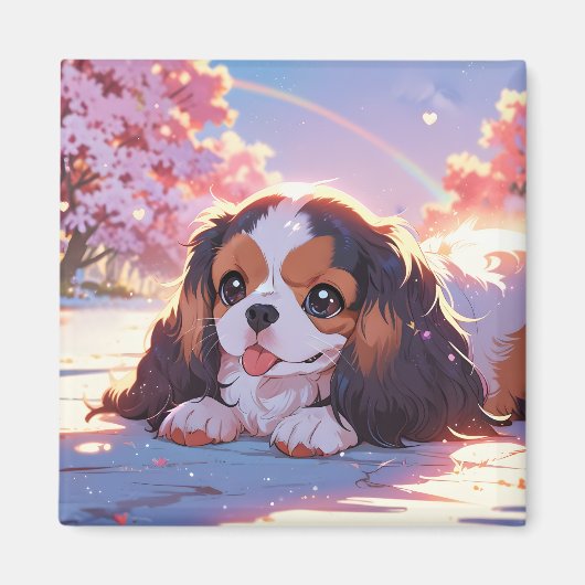 Cavalier King Charles Pastel Sakura Rainbow sky Magnet (Vorne)