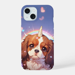 Cavalier King Charles Pastel Unicorn Rainbow sky iPhone 15 Hülle