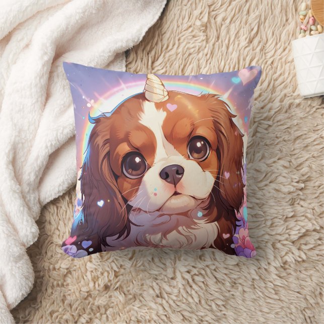 Cavalier King Charles Pastel Unicorn Rainbow sky Kissen (Decke)