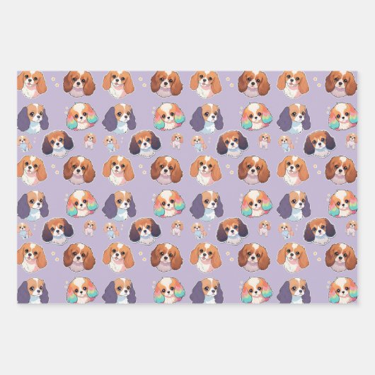 Cavalier King Charles Pastel Weihnachtsmuster Geschenkpapier Set (Vorderseite 2)