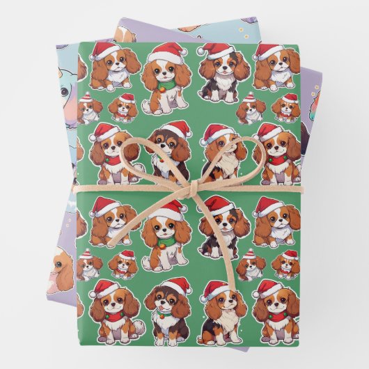 Cavalier King Charles Pastel Weihnachtsmuster Geschenkpapier Set (Beispiel)
