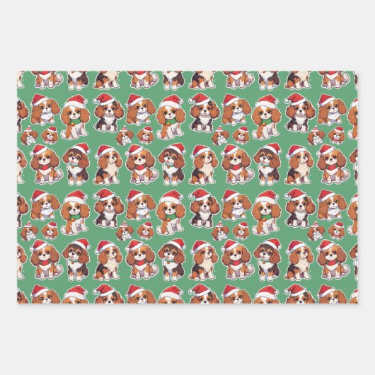 Cavalier King Charles Pastel Weihnachtsmuster Geschenkpapier Set (Vorderseite)