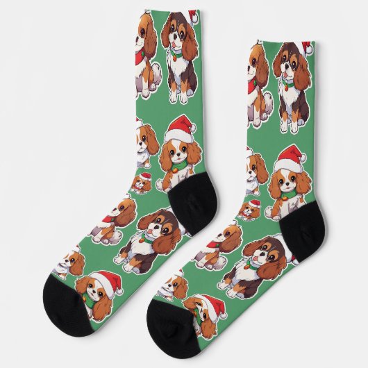 Cavalier King Charles Pastel Weihnachtsmuster Socken (Linkes Detail)
