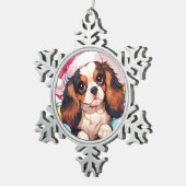 Cavalier King Charles Pastellhut Schneeflocken Zinn-Ornament (Rechts)