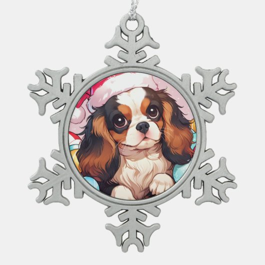 Cavalier King Charles Pastellhut Schneeflocken Zinn-Ornament (Vorderseite)